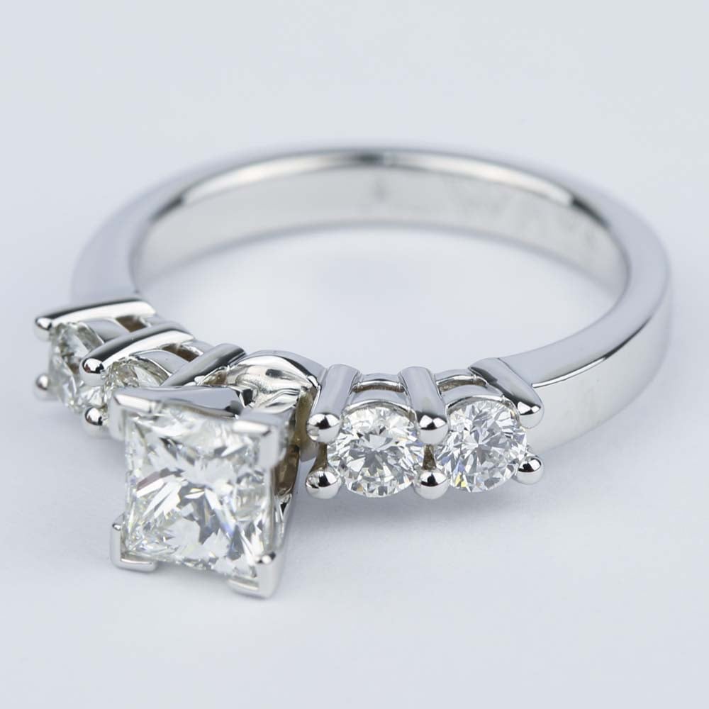 5 Diamond Engagement Ring With Princess Cut Diamond - small angle 2